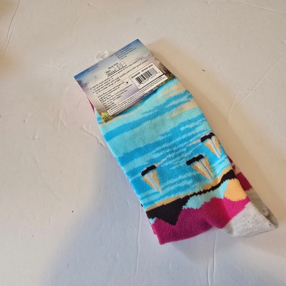 Bob Ross Crew Socks Unisex One‎ Size Pink Lets Get Crazy Joy of Painting Novelty